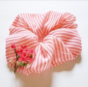 HANDMADE PINK AND WHITE STRIPE SCRUNCHIE